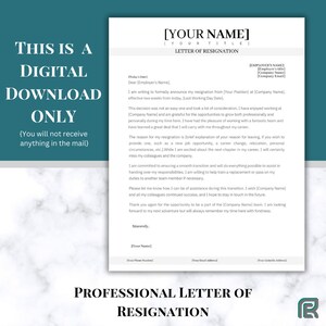 Professional Letter of Resignation Template Two Week Notice Termination Letter Job Resignation Notice Period Letter Quitting Letter image 3