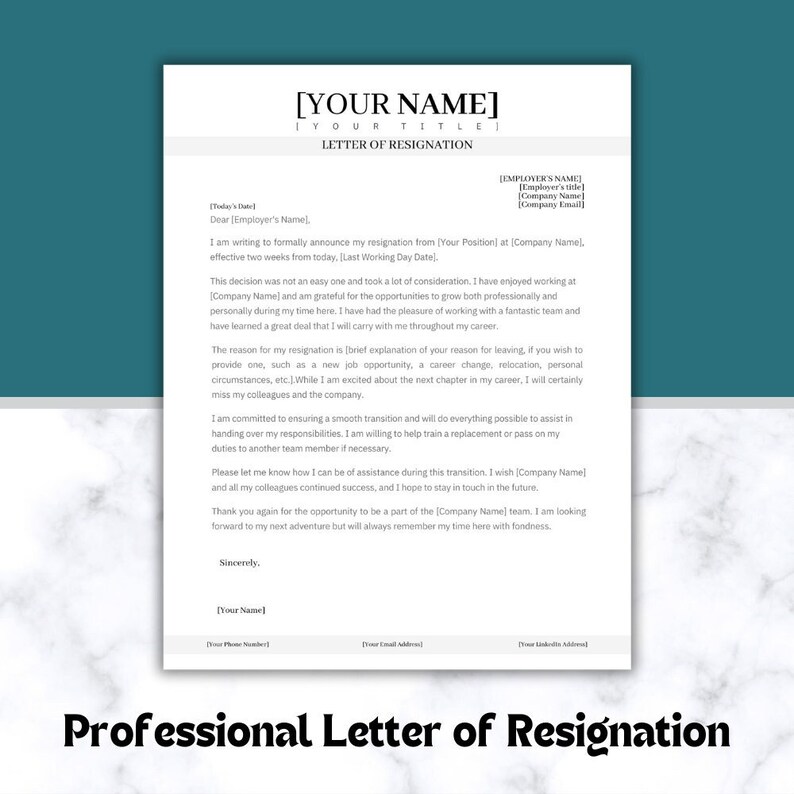 Professional Letter of Resignation Template Two Week Notice Termination Letter Job Resignation Notice Period Letter Quitting Letter image 2