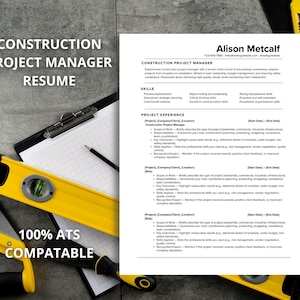 Construction Project Manager Resume Template | ATS-Friendly, Editable PDF + Word + Canva | Mobile Phone Friendly CV
