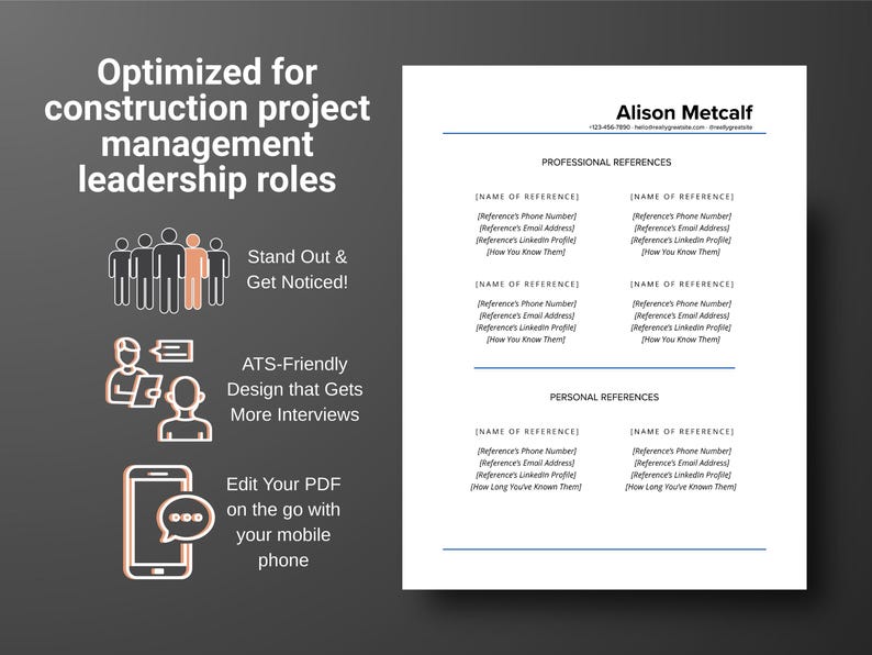 Project Management Reference Card Example Professional Reference List Template | Construction Project Manager ...