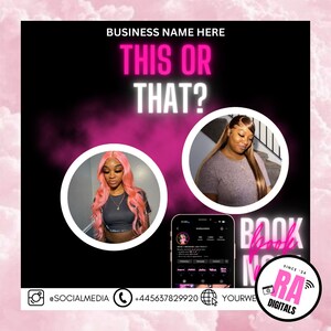 Pink and Black Themed This or That Canva Templates (2) for Businesses- DIY Editable Instagram - Hair makeup Nails Lashes Boutique - Flyer