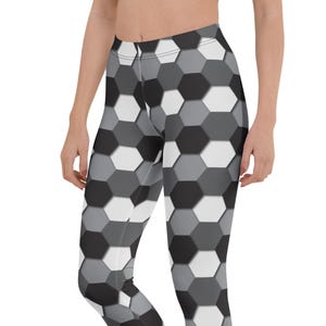 Striker Soccer Mesh Leggings, Soccer Ball Leggings, Geometric Pattern Tights, Plus Size Leggings, Yoga Capri, High waisted Yoga Shorts