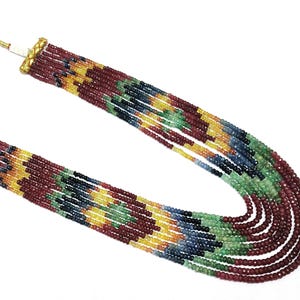 Collar de zafiro natural / Joyería llamativa de múltiples hilos / Collar de piedras preciosas con cuentas