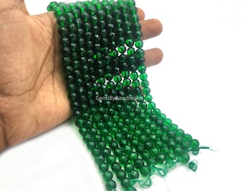 Crystal Green Hydro Glass Beads | 8 mm Faceted Round Beads Strand For Necklace Making Supplies