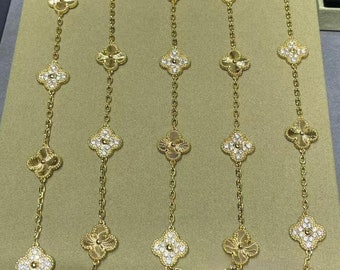Authentique collier Van cleef Arpels vintage Collier trèfle Alhambra 20 motifs Collier en or 750 millièmes et diamant