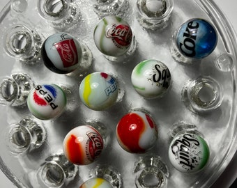 Vintage Marble Lot | 10 Vintage-Murmeln mit Sodapop-Logos, Pepsi-Murmeln, Coca-Cola-Murmeln, Squirt-Murmeln usw.