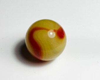 Yellow and red glass marble standard 5/8” vintage marble