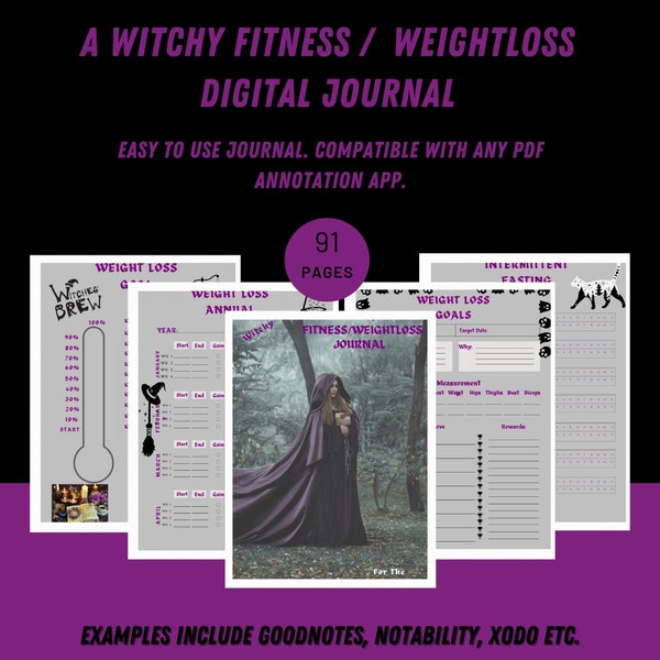 A WitchyFitness/Weight Loss Journal/ Digital Weight loss Journal/ Diet Logs/weight loss goals/calorie log and tracker/ sleep tracker/steps