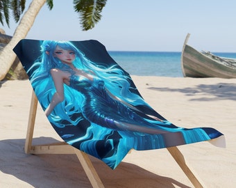 Anime Sea Witch Beach Towel/Ocean Towel/Magical Fantasy Towels/Beach Day/Sunshine Towel/Great Gifts/Cool Towel