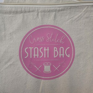 Cross Stitch Cotton Canvas Stash Bag Pink