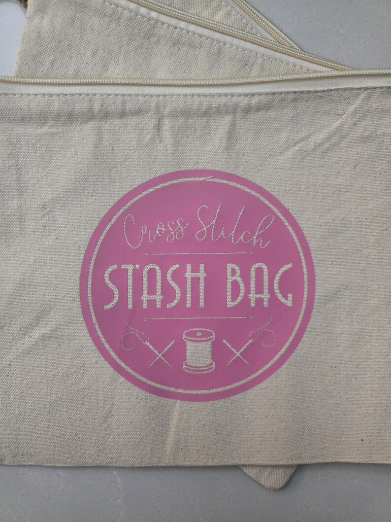 Cross Stitch Cotton Canvas Stash Bag Pink