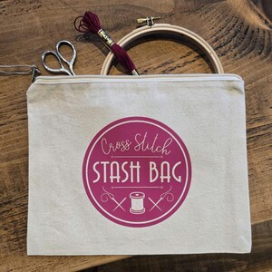 Cross Stitch Cotton Canvas Stash Bag Raspberry
