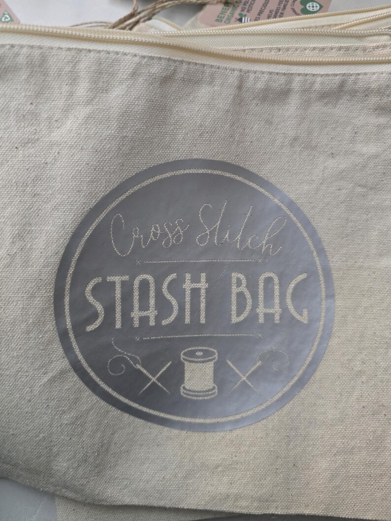 Cross Stitch Cotton Canvas Stash Bag Silver