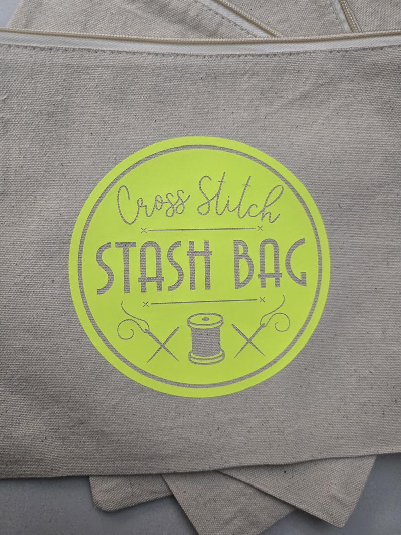 Cross Stitch Cotton Canvas Stash Bag Neon Yellow
