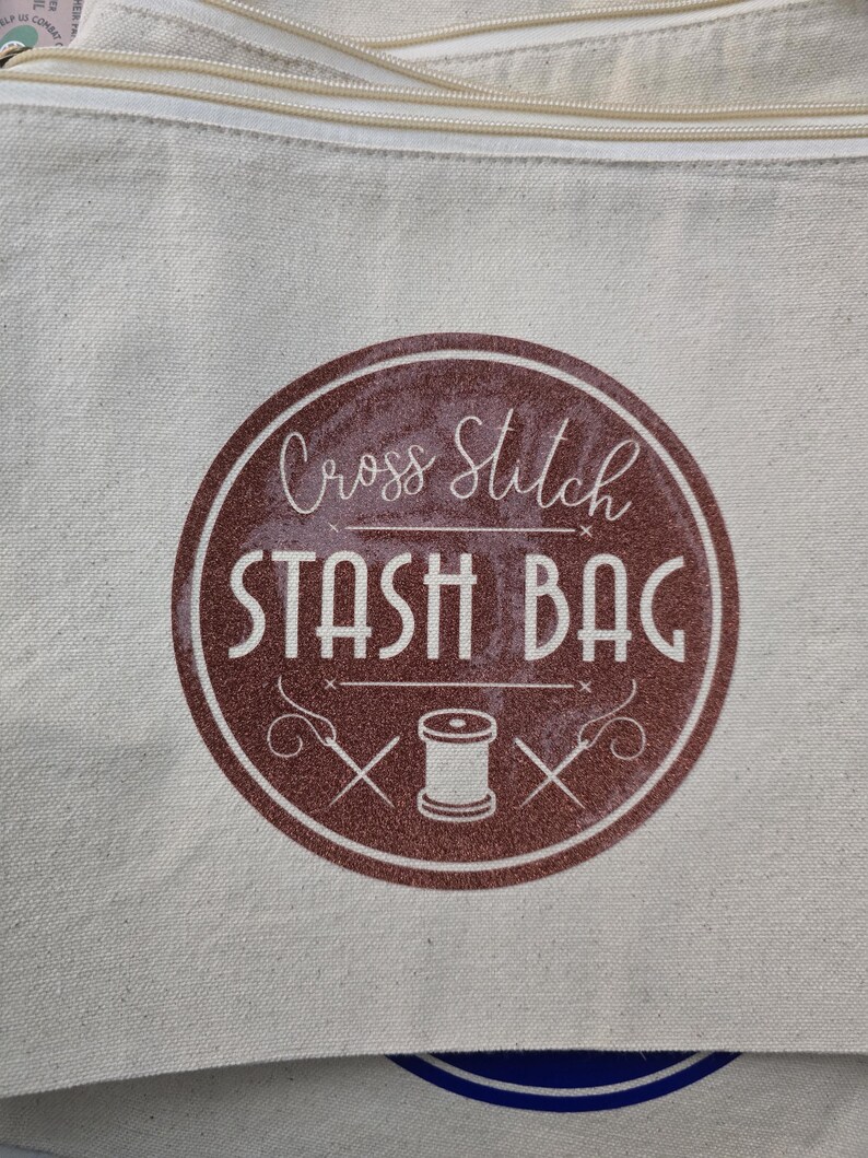 Cross Stitch Cotton Canvas Stash Bag Coral Glitter