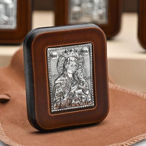Orthodox Small Icon ▷Virgin Mary & Jesus◁ Greek Gift for Family • DELICATE Religious Art Gift Home Decor, Wood and Silver Craftsmanship