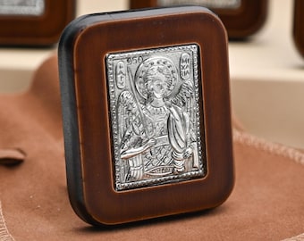 Small Orthodox Icon ▷Archangel Michael◁ Greek Orthodox Gift for Family,  DELICATE Religious Art Gift Home Decor Shelf, Wall Hang Wood Icon