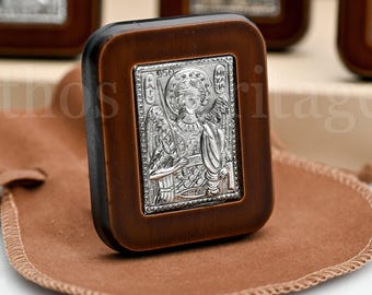 Travel Icon Guardian Angel Michael ◁ Christian Gift for Family, Prayer Companion Religious Gift, Small Shrine Altar for Student