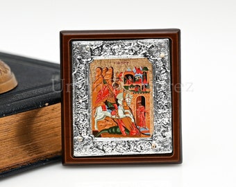 Saint George klein icoon, religieus kunstwerk, orthodox icoon, huisaltaar heiligdom, klein bid icoon voor nachtkastje, christelijk geloof cadeau