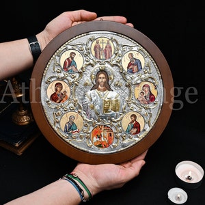 Christ Pantocrator Orthodox Icon, Greek Byzantine Icon, Silver & Gold - Christian Gift Religious Home Wall Art Gift, Wedding or Baptism Gift