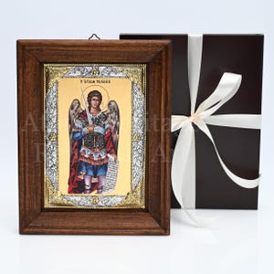 Archangel Michael Icon, Gold & Real Silver • Guardian Angel Gift • Baptism Godfather Faith Gift - Eastern Orthodox Icon, Religious Art Decor