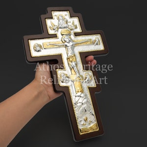Large Orthodox Silver Crucifix, Faith Gift of Jesus Christ ▷ Religious Wall Hang Cross for Home or Shrine ◁ Greek Byzantine Eastern Orthodox
