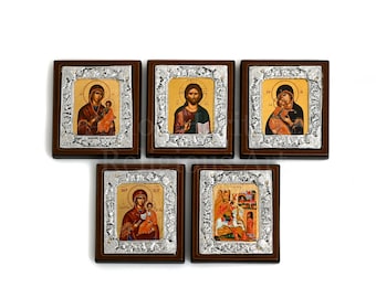 Byzantijnse icoon cadeauset, oosters-orthodoxe cadeau-ideeën voor familie, bid iconen voor bed of reizen, christelijk geloof geschenk, huisaltaar heiligdom