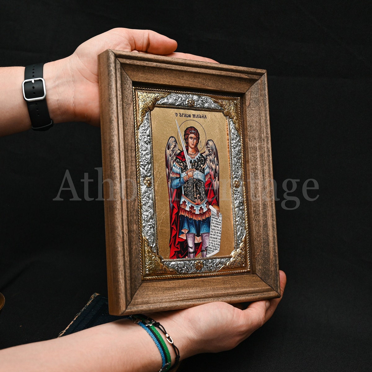 Archangel Michael Icon - Gold & Real Silver Guardian Angel Gift
