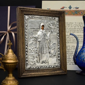 St Anastasia Icon Healer & Exorcist, Anastasia of Sirmium, Sterling Silver Icon 950, Wood Frame Christian Wall Decor, Gift for Doctor