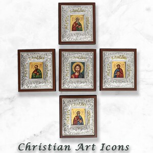 Gift of Jesus Small Icon ▷ Wall Art Gift Home Decor ◁ Silver & Gold Christian Holy Icon • Greek Orthodox Hagiography • Christianity Gift image 8