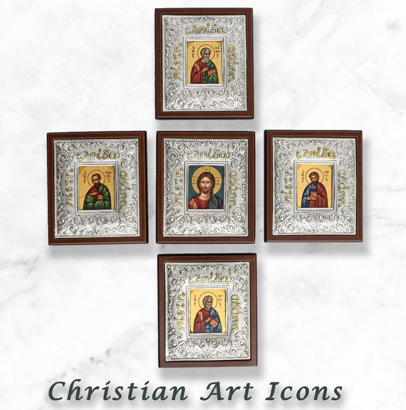 Gift of Jesus Small Icon ▷ Wall Art Gift Home Decor ◁ Silver & Gold Christian Holy Icon • Greek Orthodox Hagiography • Christianity Gift image 8
