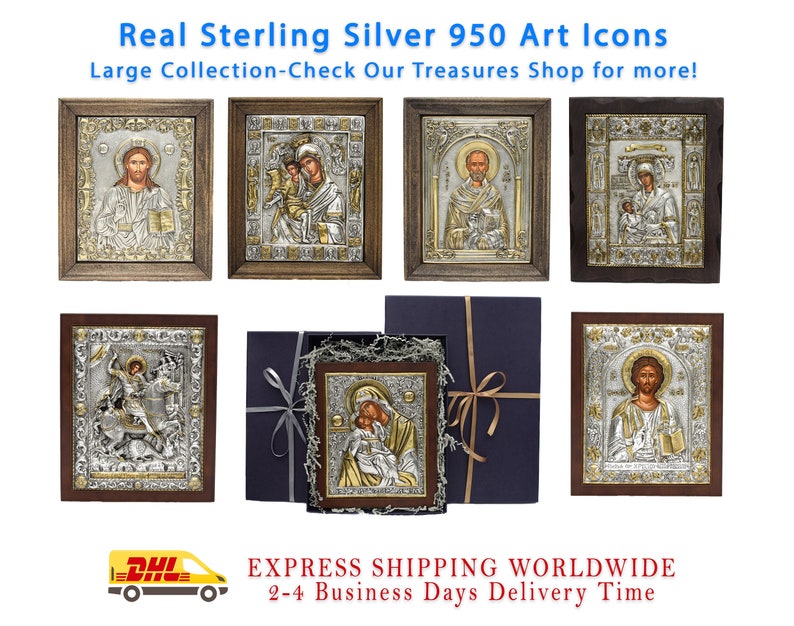 Gift of Jesus Small Icon ▷ Wall Art Gift Home Decor ◁ Silver & Gold Christian Holy Icon • Greek Orthodox Hagiography • Christianity Gift image 9