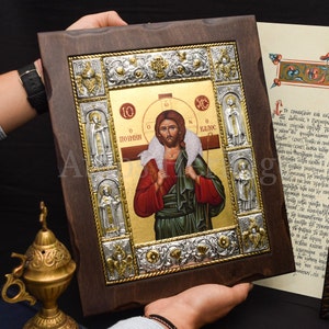 Good Shepherd Icon Jesus Christ, ICONOSTASIS FRAME, Religious Home Wall Art Gift • Orthodox Wall Wood Icon - Wedding Gift Father to Son
