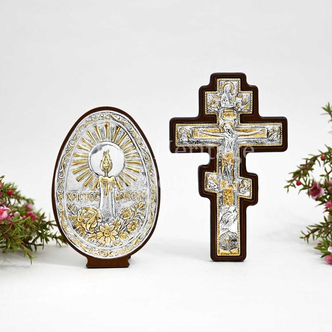 Religious Table Religious Table Decor Egg Gift Set, Holy Pascha Resurrection CHRIST IS ...