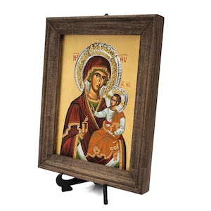 Virgin Mary Orthodox Wall Icon Hagiography - Christian Gifts Religious Home Decor for Mother / Daughter, Silkscreen print on Gold Foil