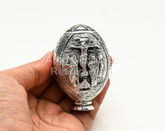 Jesus Our Lord Statue & Resurrection Icon Faith Gift, Sterling Silver Christian Faberge Egg, Eastern Orthodox Easter Egg Gift, Art Figurine
