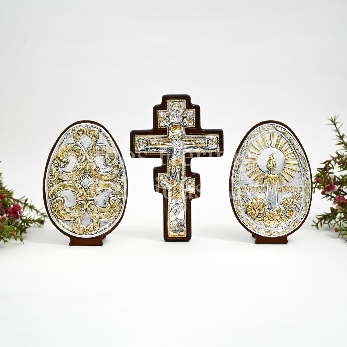 Religious Table Religious Table Decor Egg Gift Set, Holy Pascha Resurrection CHRIST IS ...