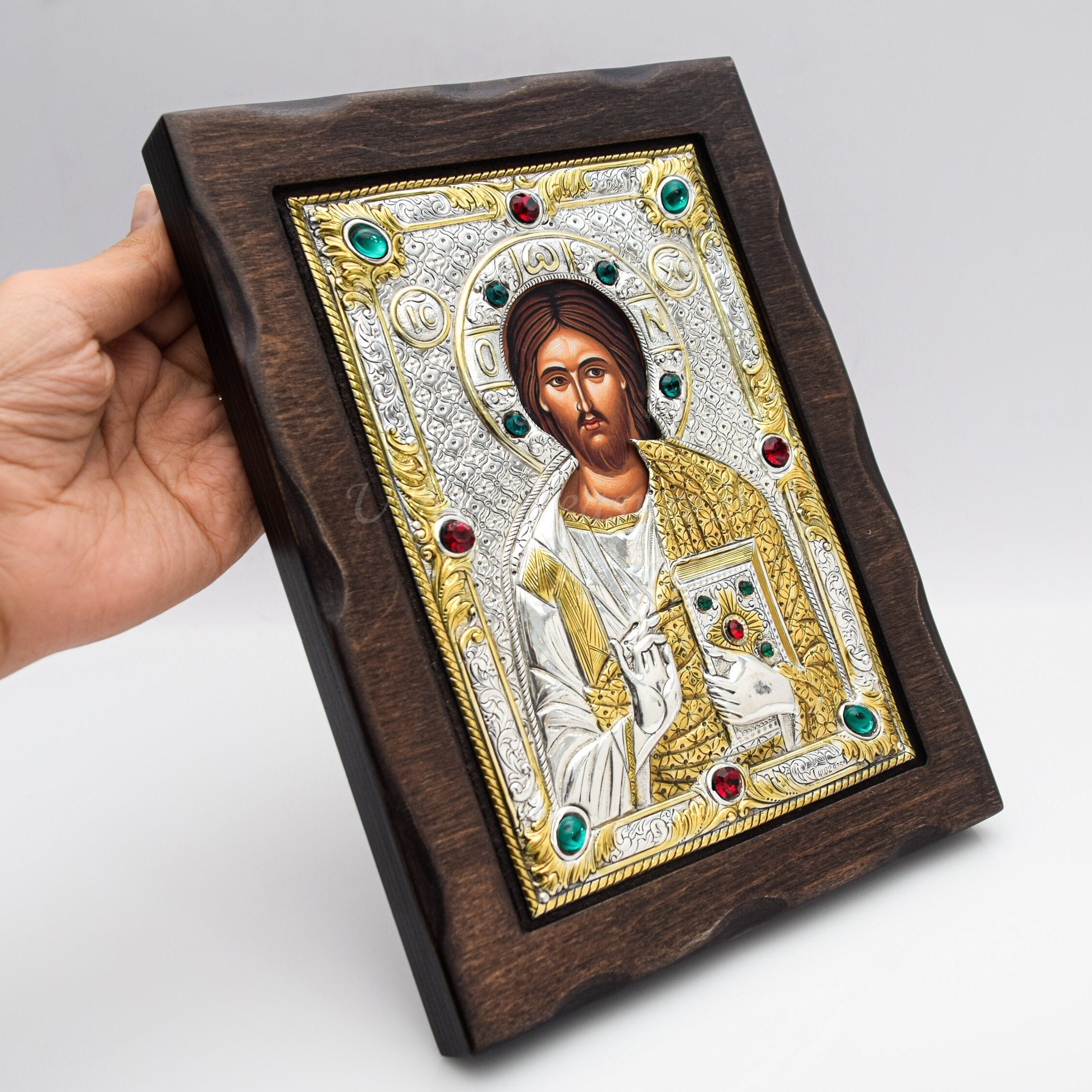 アンティーク宗教画 イコン 全能者ハリストス パントクラトール 骨董品