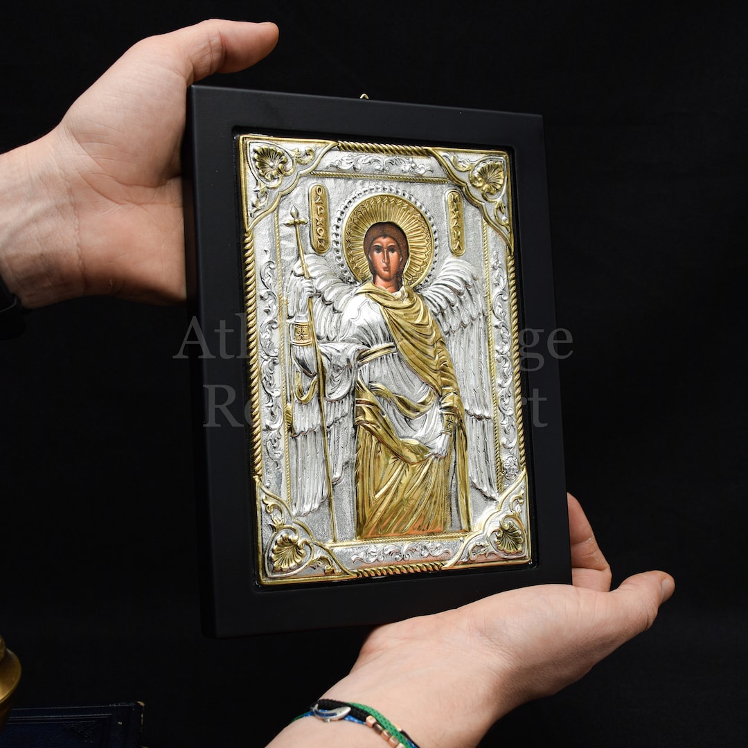 Archangel Michael Orthodox Icon, Christian Byzantine Real Silver & 24k ...