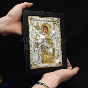 Archangel Michael Orthodox Icon, Christian Byzantine Real Silver & 24k Gold, Religious Art Gift, Guardian Angel Icon - Blessing Gift