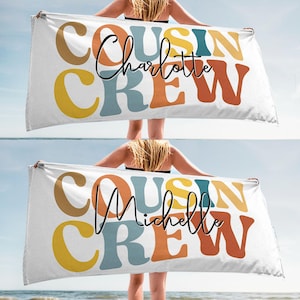 Personalized Cousin Crew Beach Towel, Summer Gift For Cousin, Matching Cousin Trip Gift, Family Vacation Pool Birthday Party Towel BT319NDZ0