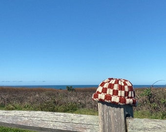 Bonnet à carreaux brique et beige | Beanie Ember