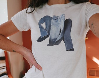 funny jeans 90s baby tee | aesthetic tee | women's fitted cute trendy top | Y2K clothing | pinterest girl | it girl | vintage baby tee