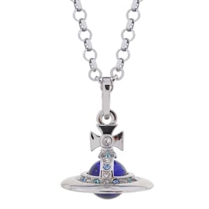 Versilberte 3D Royal Blau / Beere Farbe Orb Anhänger Halskette. Geschenk für Sie, Geschenk für Ihn.