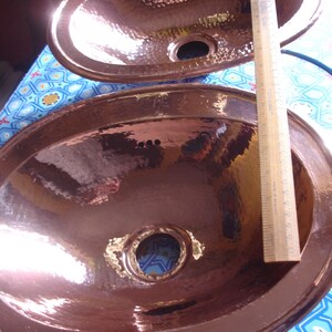 Moroccan hand hammered COPPER shallow SMALL oval SINK wash basin + wide back rim - various