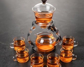 Creative glass fully semi-automatic tea set | glass kung fu set | heat-resistant glass tea set | tea party tea set | afternoon tea set