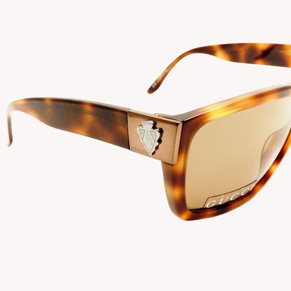 Gucci Gold Frame Sunglasses with Tortoiseshell Temples and Brown Lenses GUCCI GG0024S-002 Unisex Designer Sunglasses in Havana  main image 4