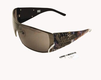 Oversized Black Shield Sunglasses: Designer Fashion, Metal  display picture 3
