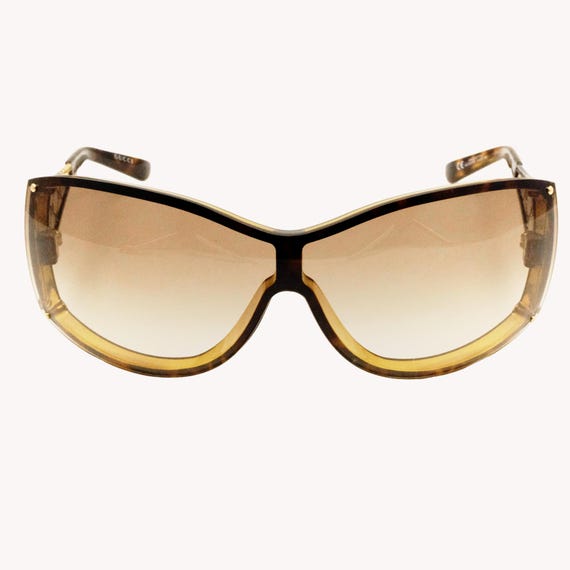 Gucci Brown Gradient Shield Sunglasses with Tortoiseshell Arms Gucci GG2830/S Brown Tortoiseshell Shield Sunglasses With  main image 2