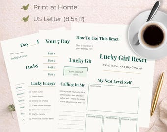 Planificador de reajuste Lucky Girl / Reto de 7 días para el Día de San Patricio (PDF imprimible)